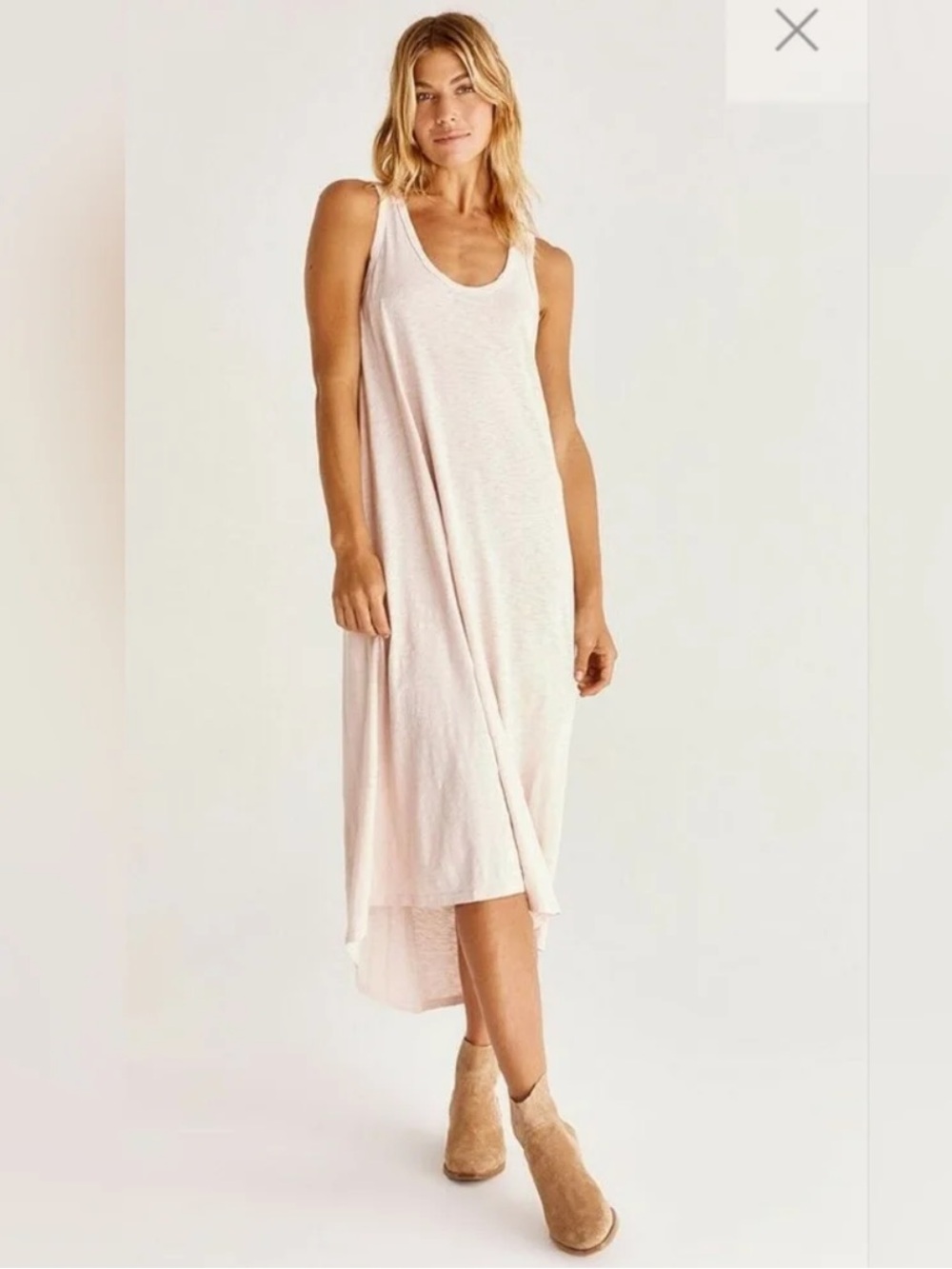 Z Supply 100% Cotton Amalfi Slub Knit Tank Midi Dress XL Sky Pink Casual Weekend